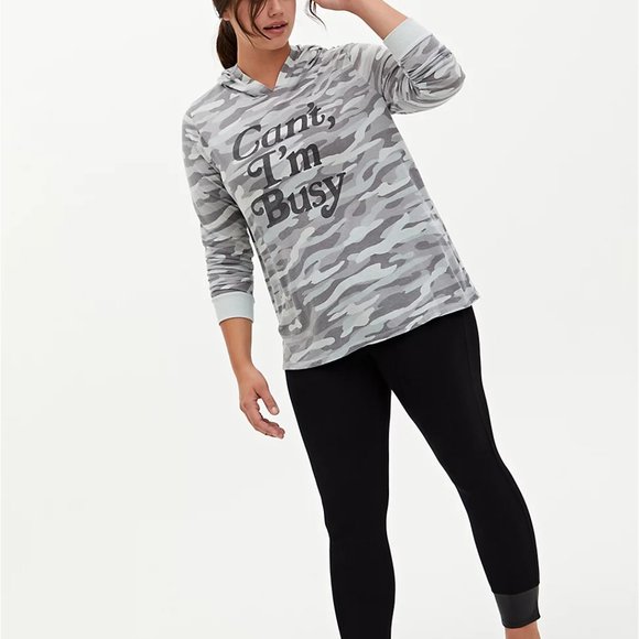 Torrid 1X 2X Shirt Hoodie Grey Camo Can't I'm Busy - Picture 4 of 4